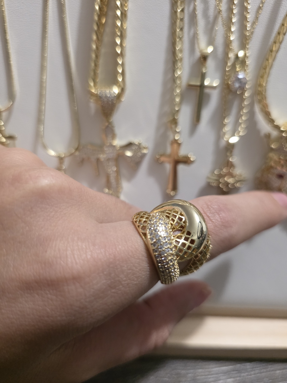 Gold Pave Lattice Dome Ring - Women's Fashion Jewelry